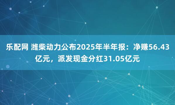 乐配网 潍柴动力公布2025年半年报：净赚56.43亿元，派发现金分红31.05亿元